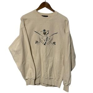 Vintage 100% Cotton Cream Golf Pullover Sweater Chevron Knit Made in USA Large